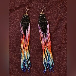 Long multiple color beaded earrings